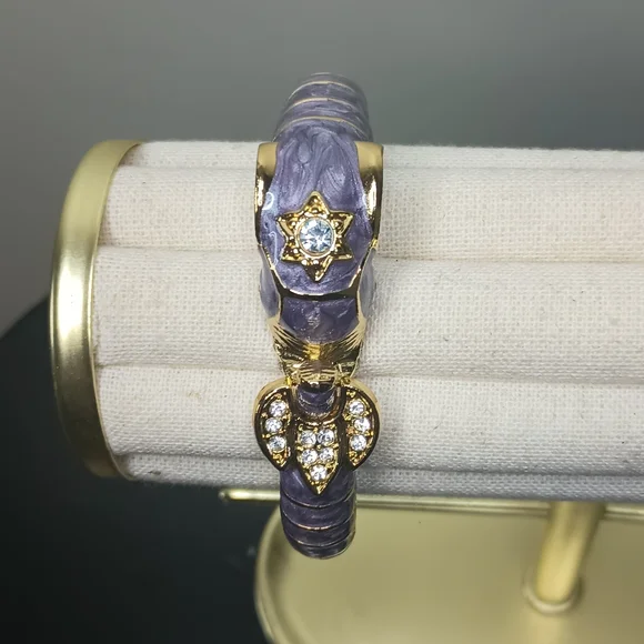 Purple/Gold Enamel Elephant Clamp Bracelet - Picture 3 of 6
